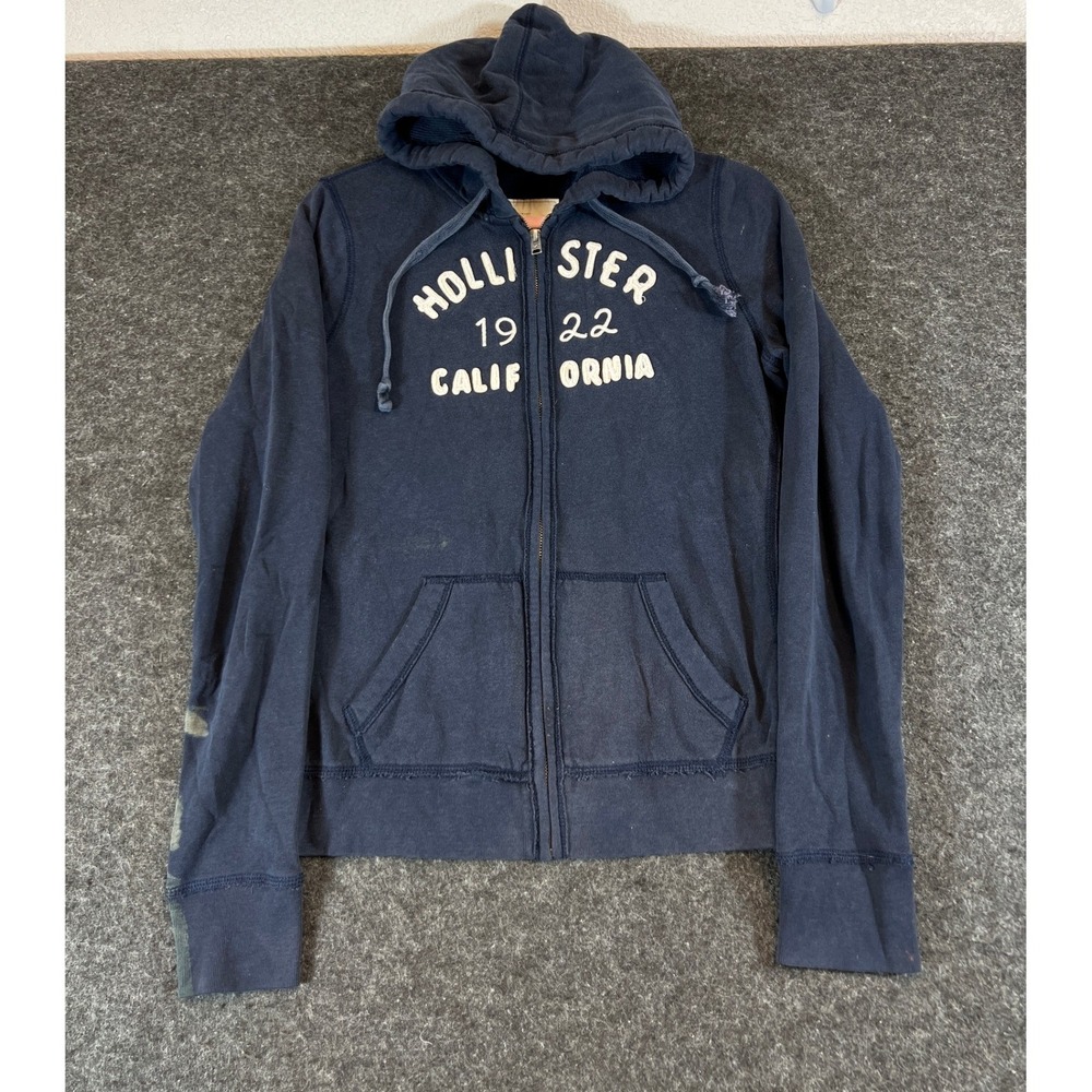 Vintage Y2K Hollister 1922 California Hoodie Boys Large Blue Full Zip Sweatshirt